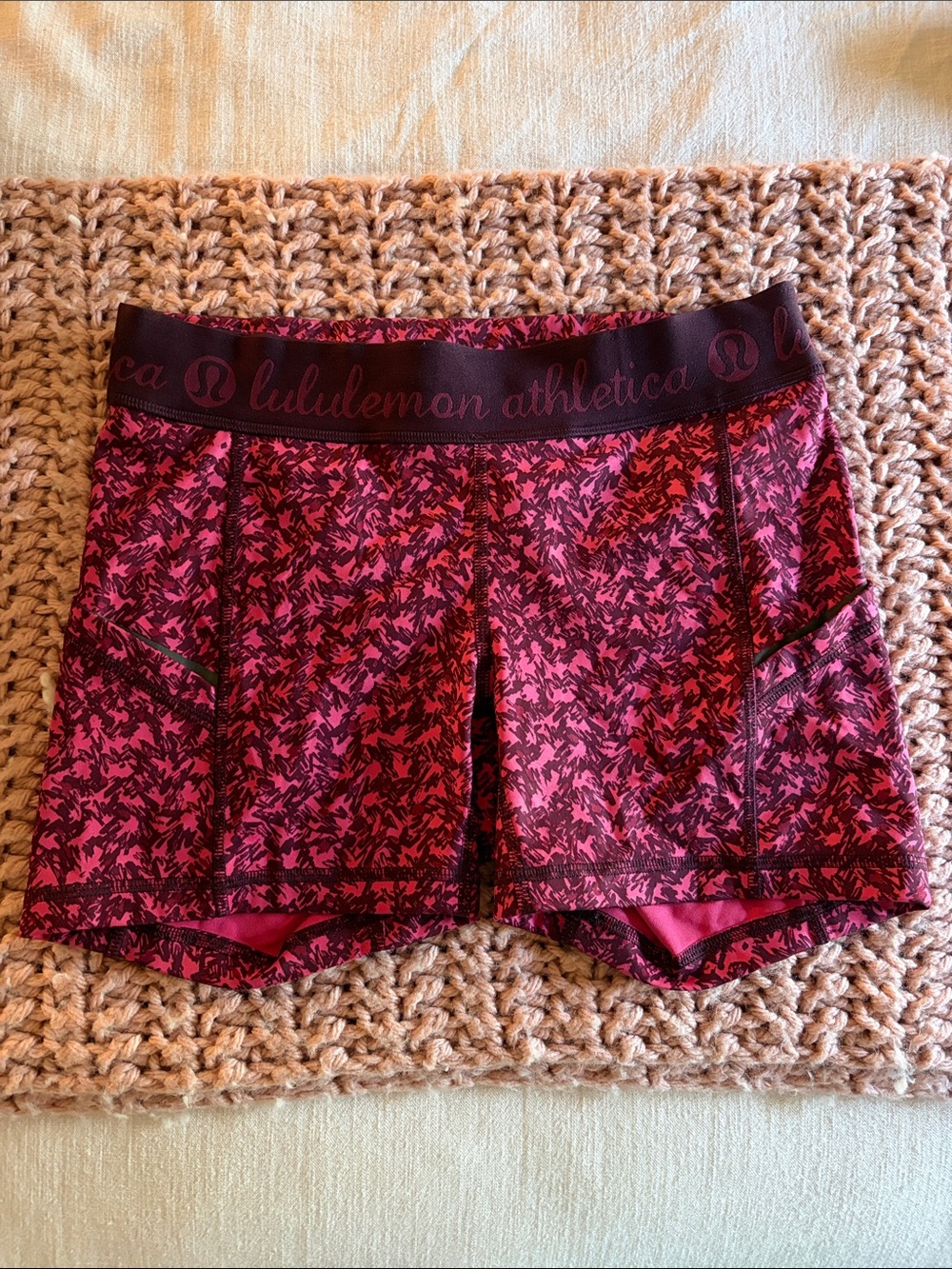 lululemon athletica Pink and Black Printed Athletic Shorts